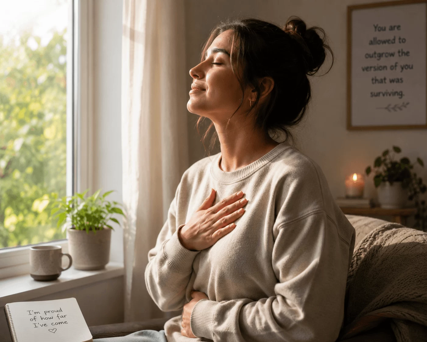 A person feeling calmer after anxiety counselling, with more space to breathe