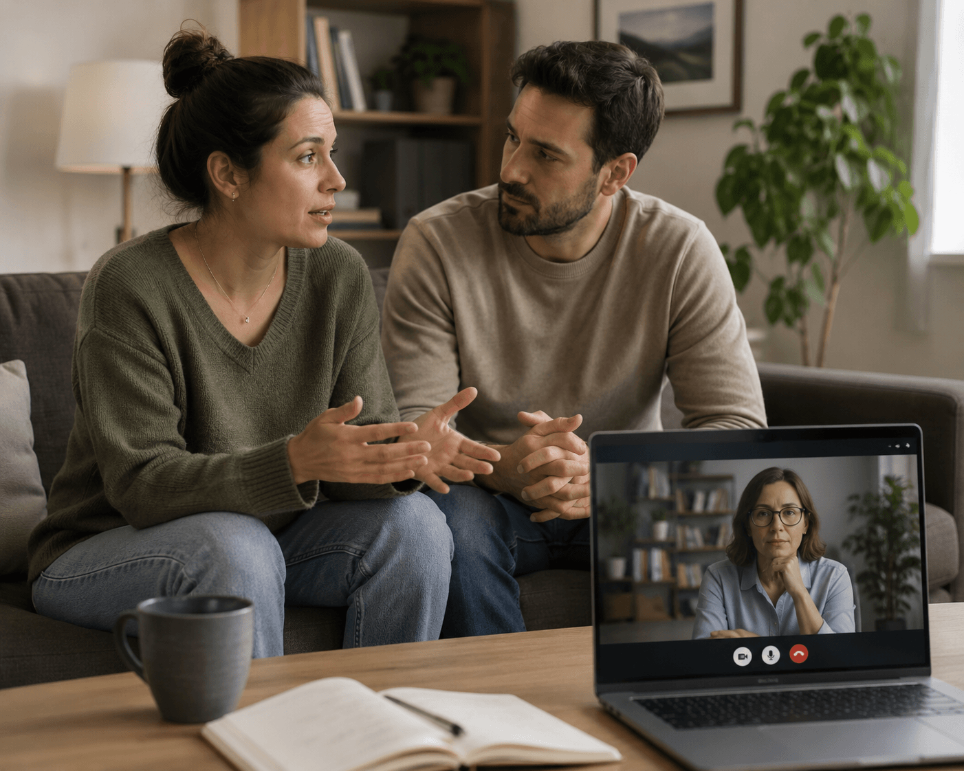 A couple beginning to talk in marriage counselling