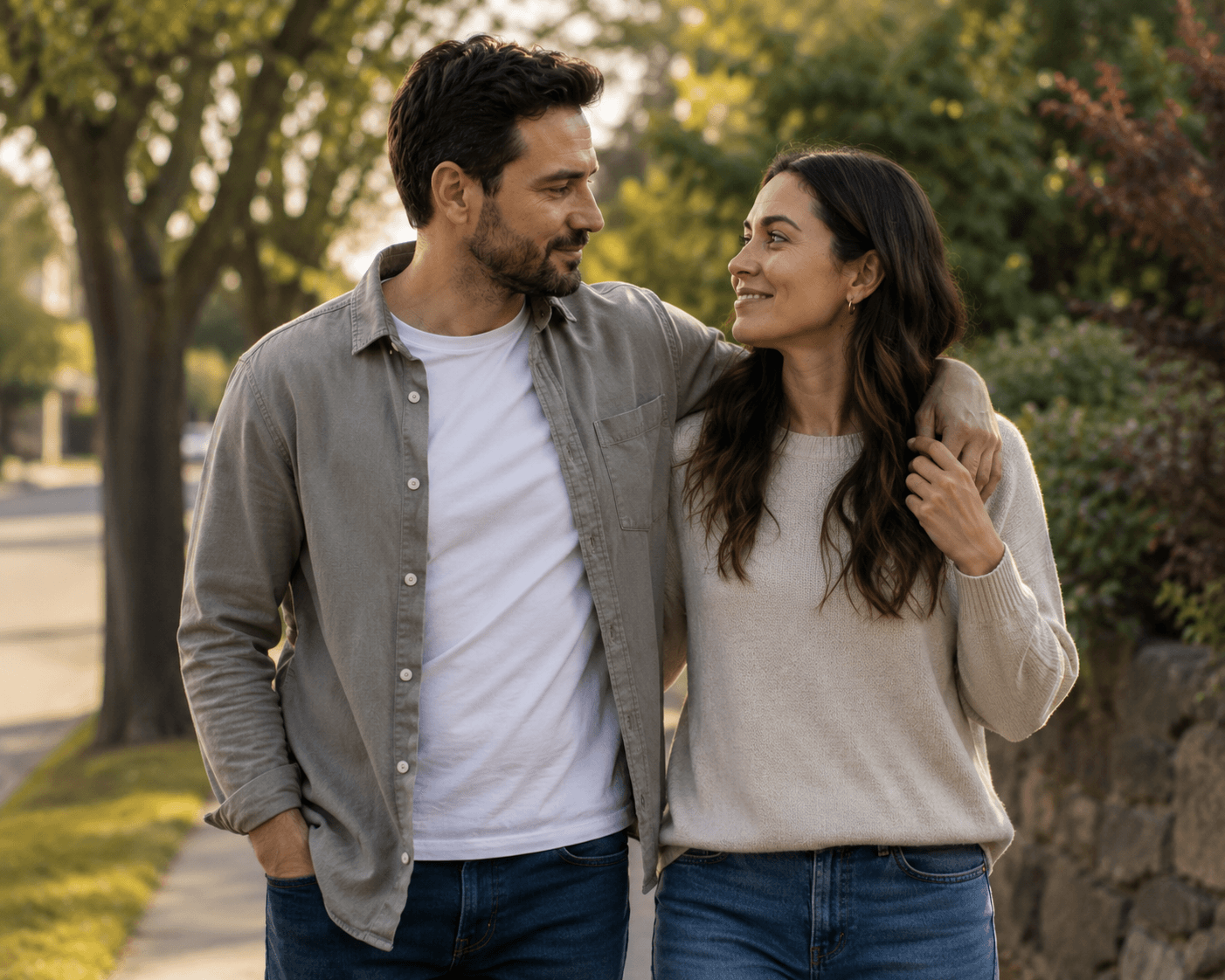 A couple enjoying life together after marriage counselling