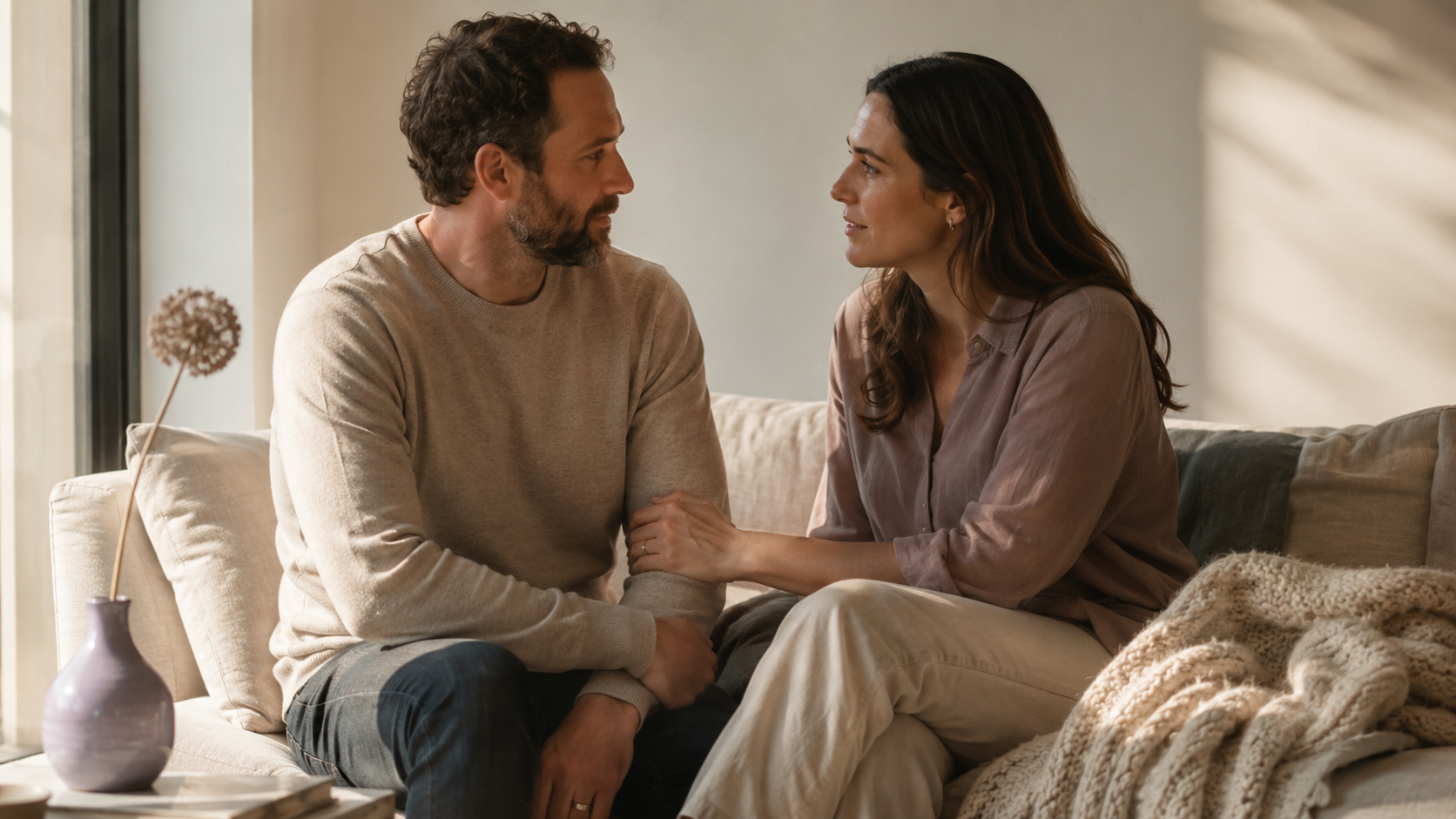 A couple opening up emotionally in a deeper counselling session