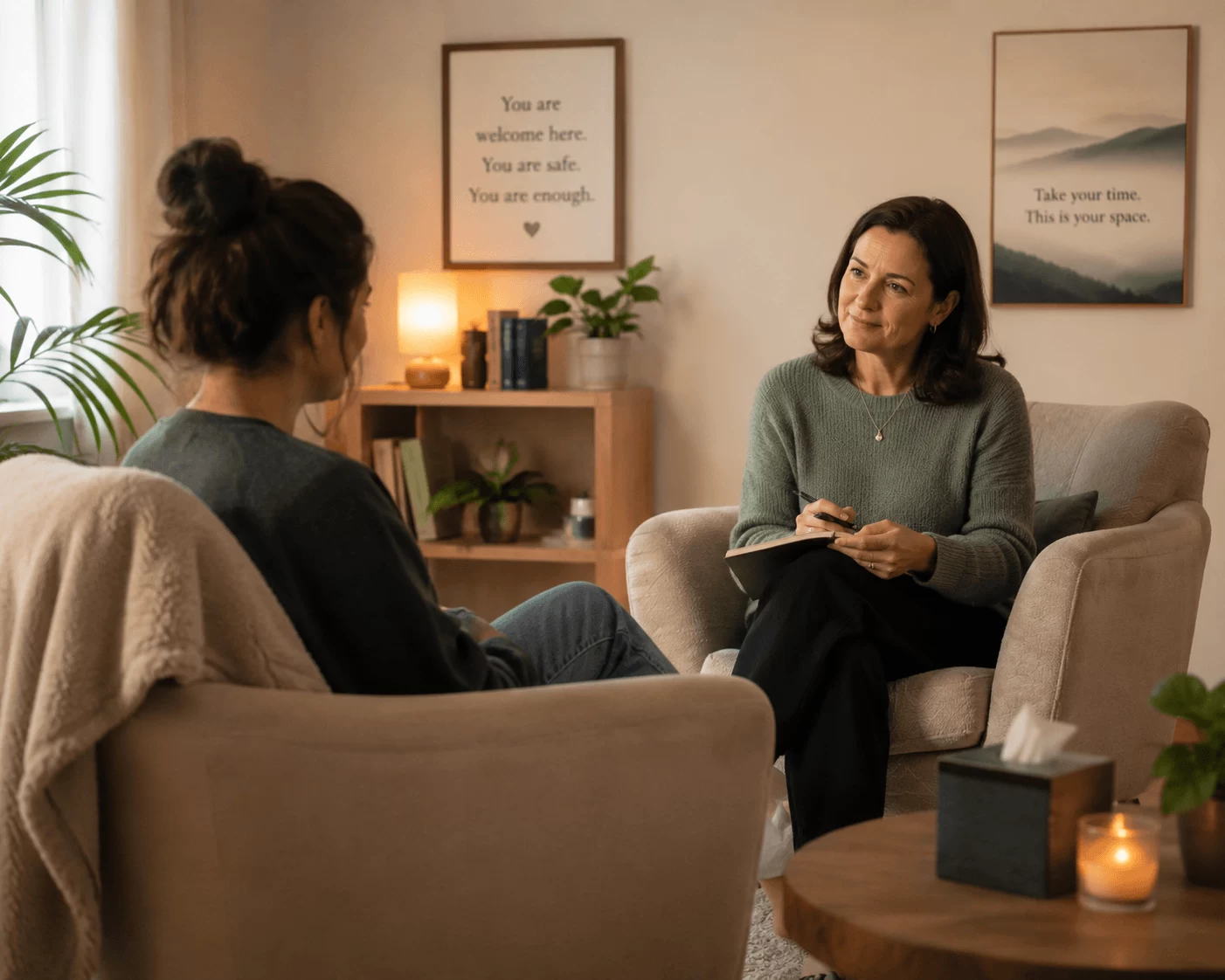 A first trauma counselling session where the client stays in control